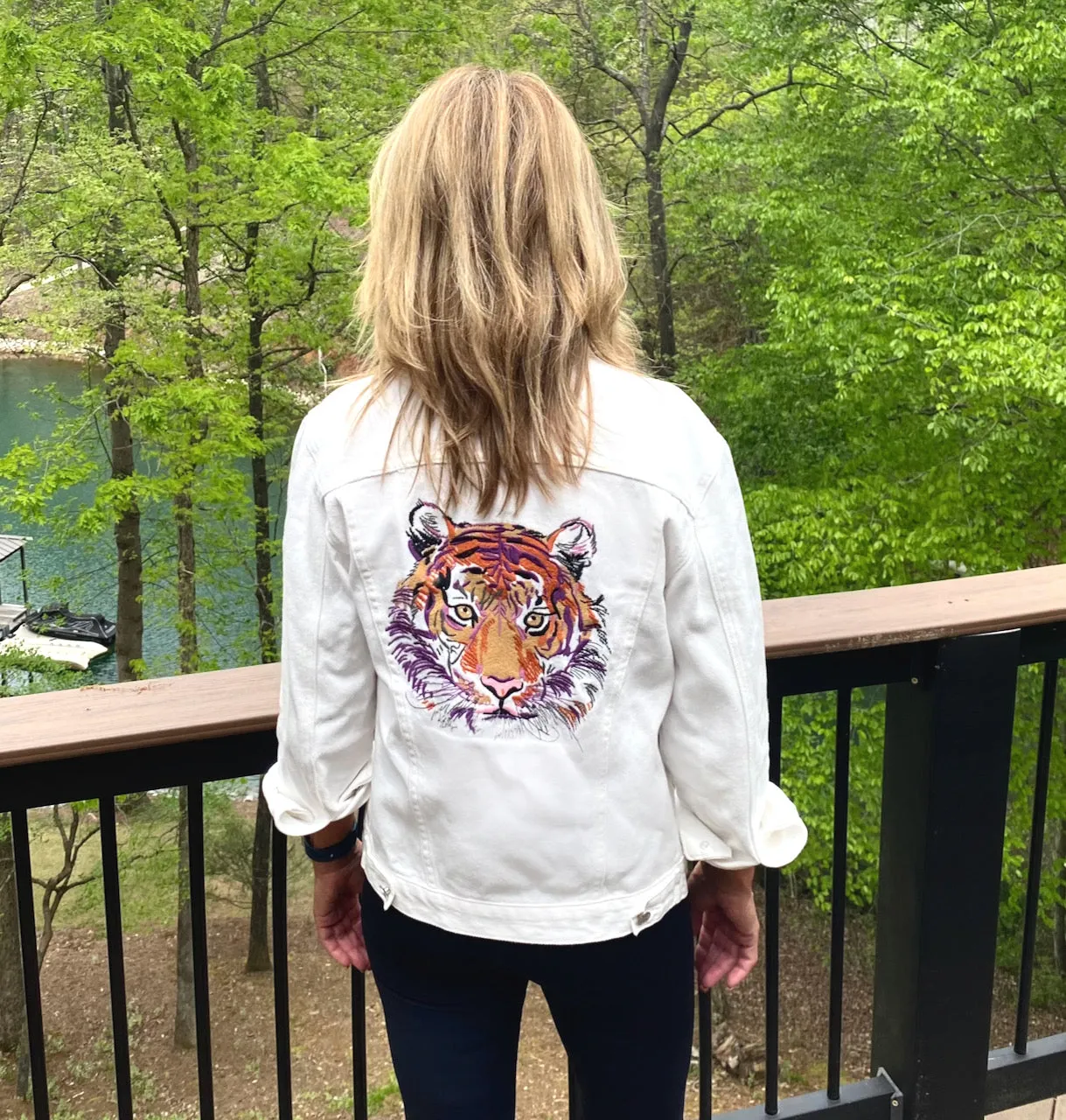 Abstract Tiger Embroidered Denim Jackets