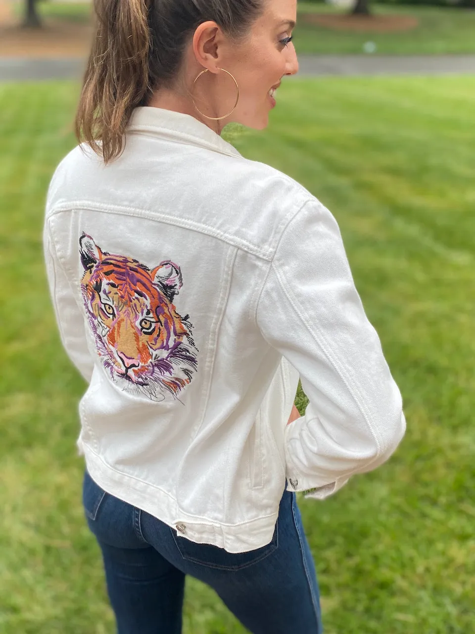 Abstract Tiger Embroidered Denim Jackets