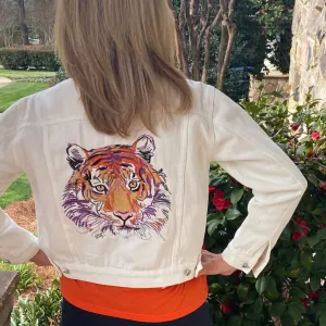 Abstract Tiger Embroidered Denim Jackets