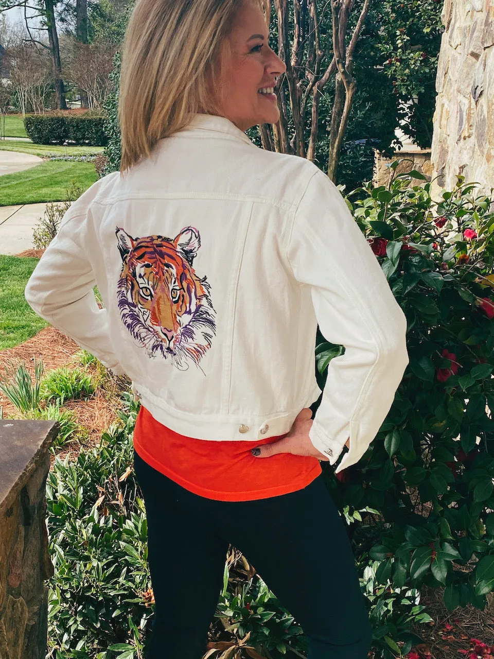Abstract Tiger Embroidered Denim Jackets