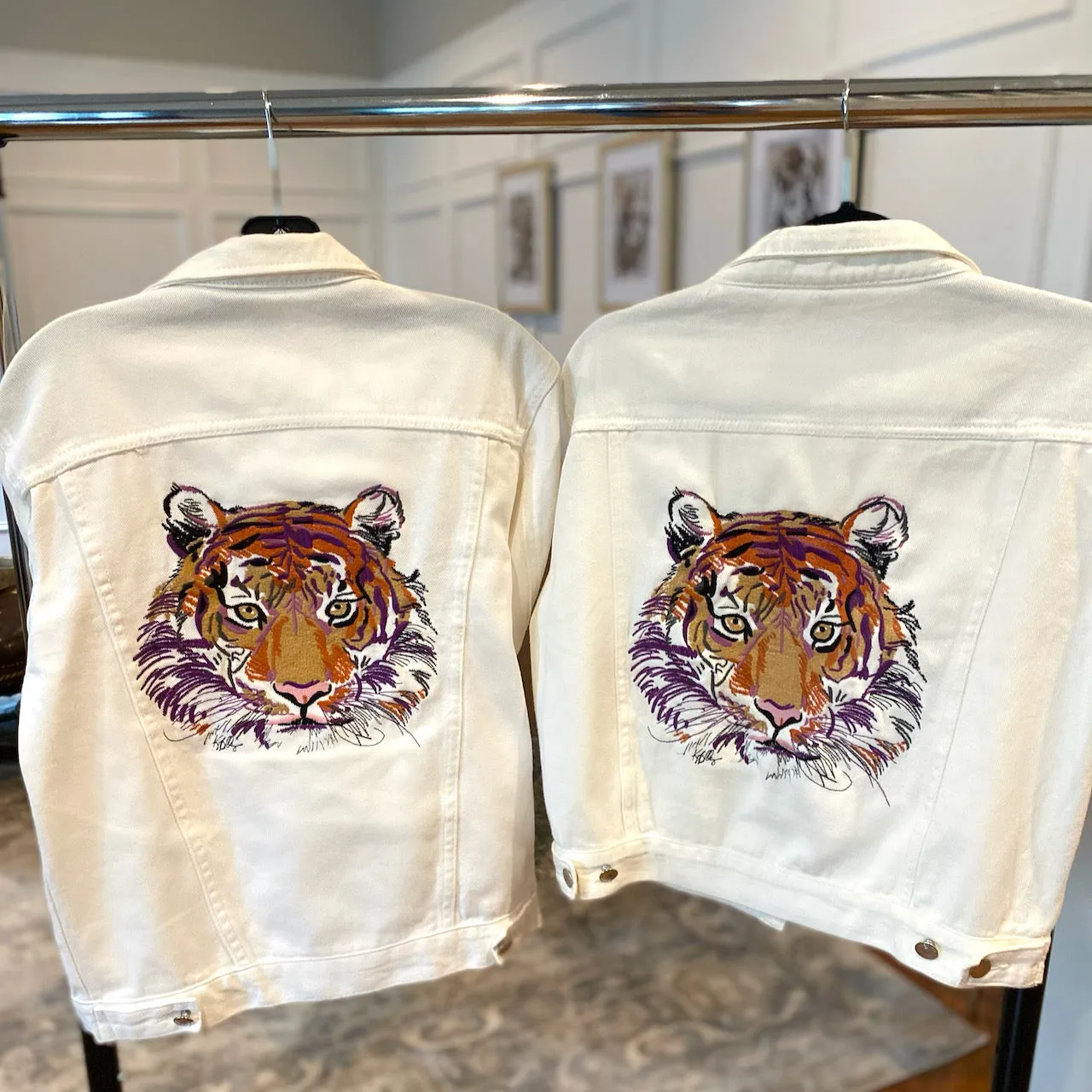 Abstract Tiger Embroidered Denim Jackets