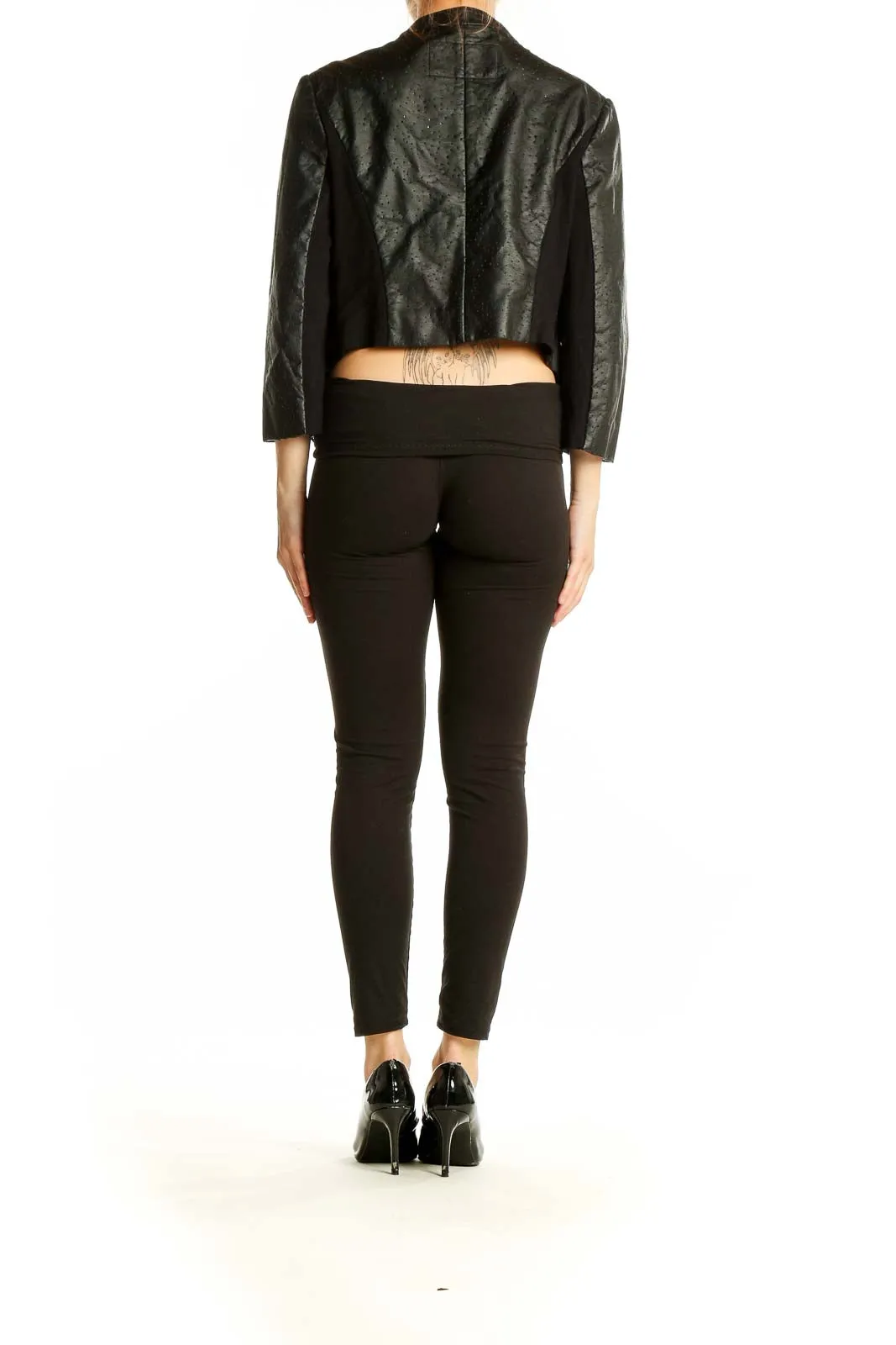 Black Perforated Asymmetrical Zip Jacket