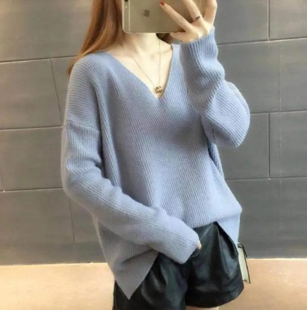 Casual Womens V Neck Knitted Top