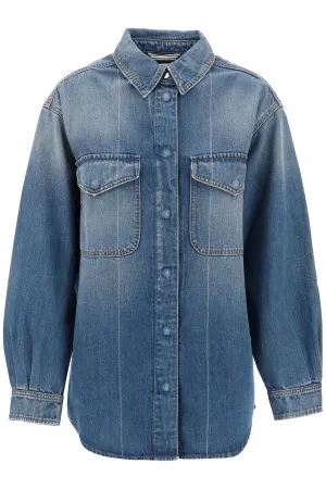 denim overshirt made of recycled cotton blend C97204 18S 43 MID BLUE