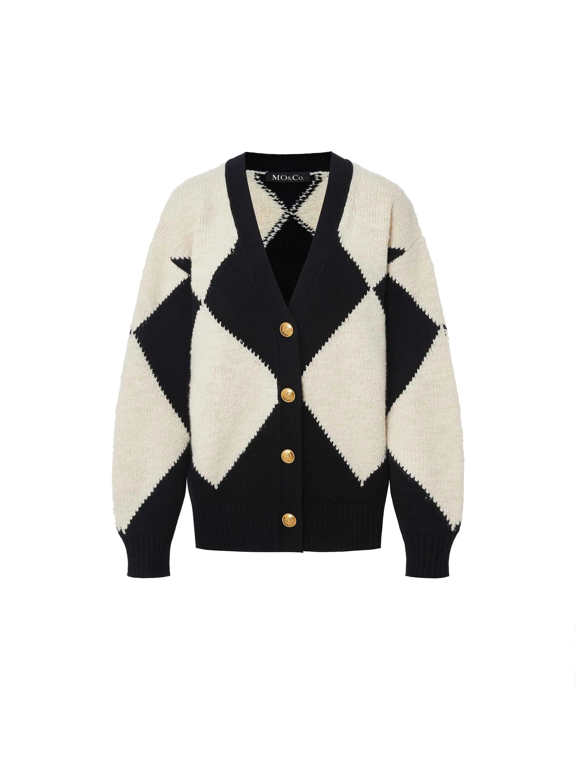 Diamond Check Knit Wool-Blend Cardigan
