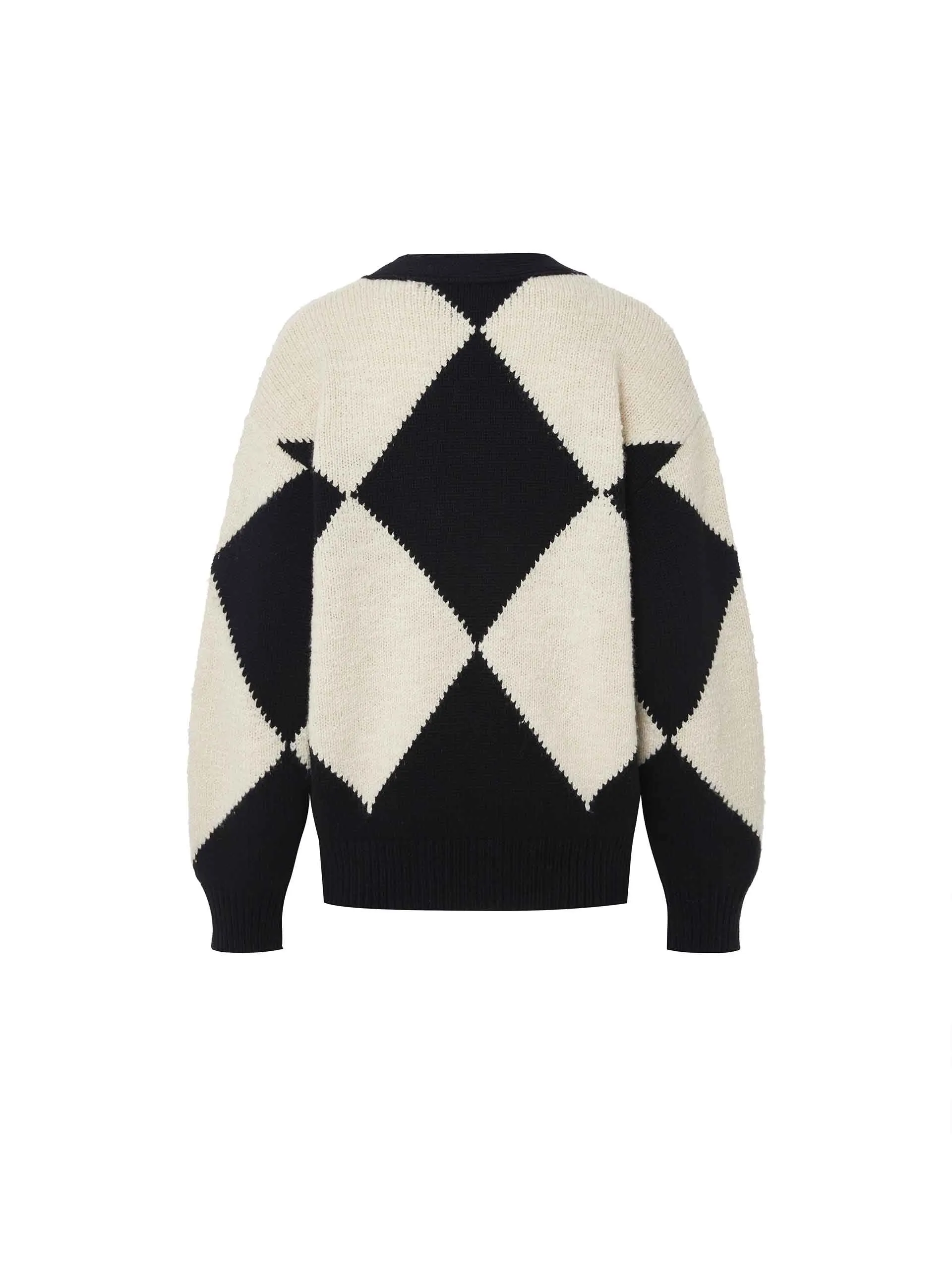 Diamond Check Knit Wool-Blend Cardigan