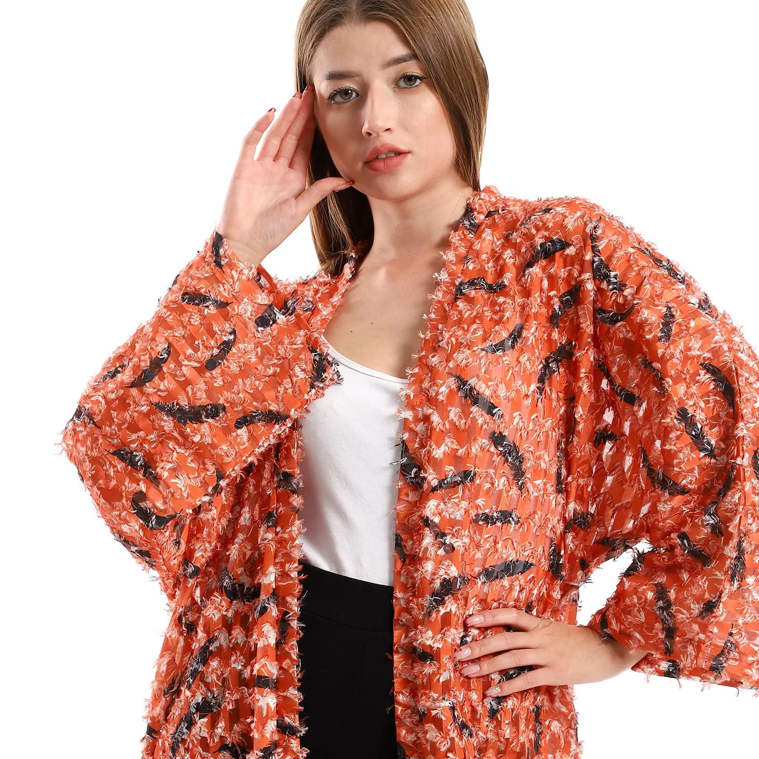 Eyelash Open Neckline Long Cardigan - Kady