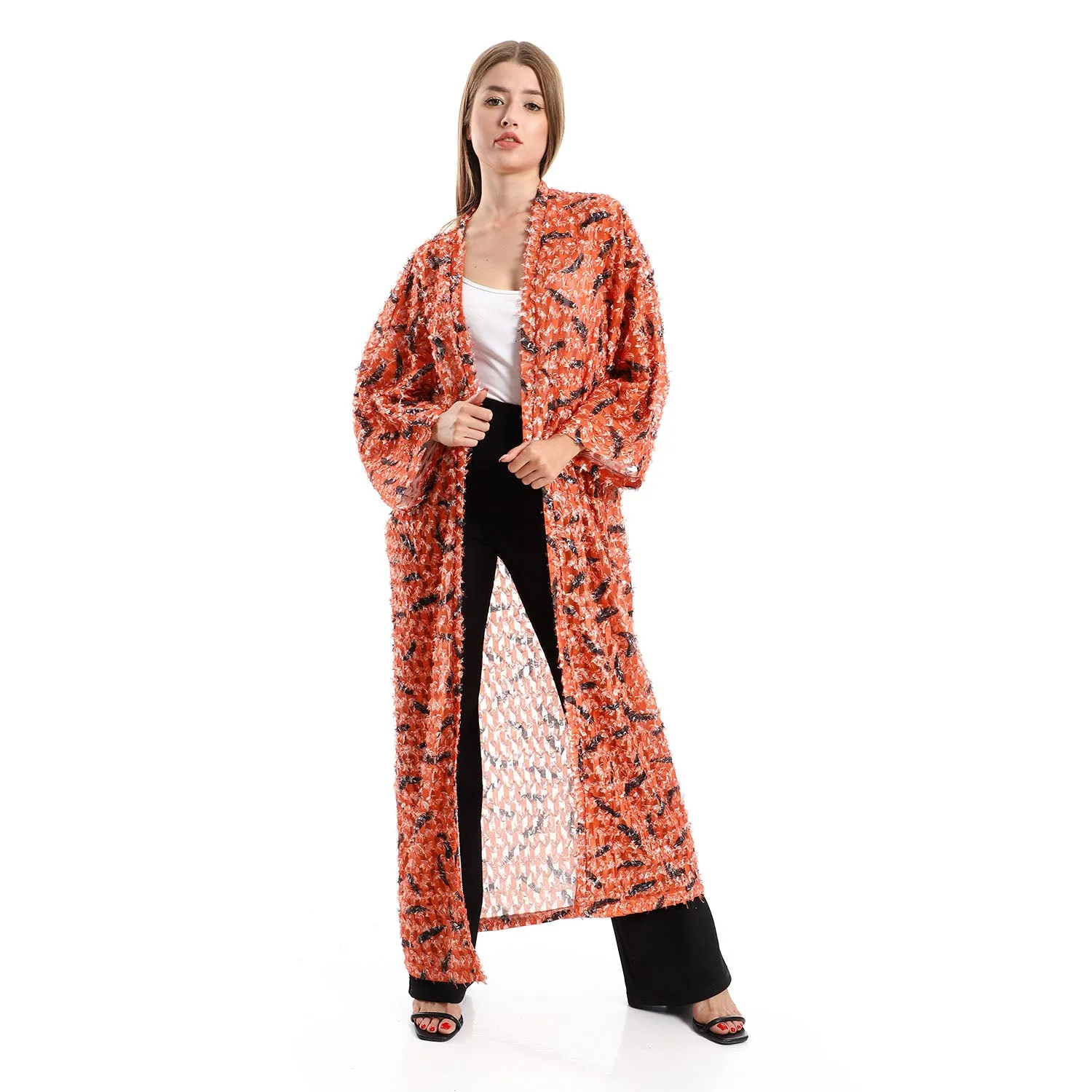 Eyelash Open Neckline Long Cardigan - Kady