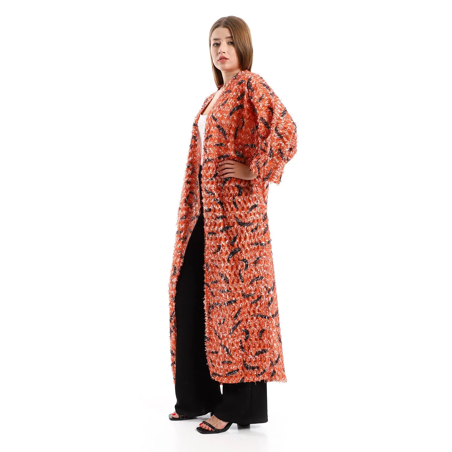 Eyelash Open Neckline Long Cardigan - Kady