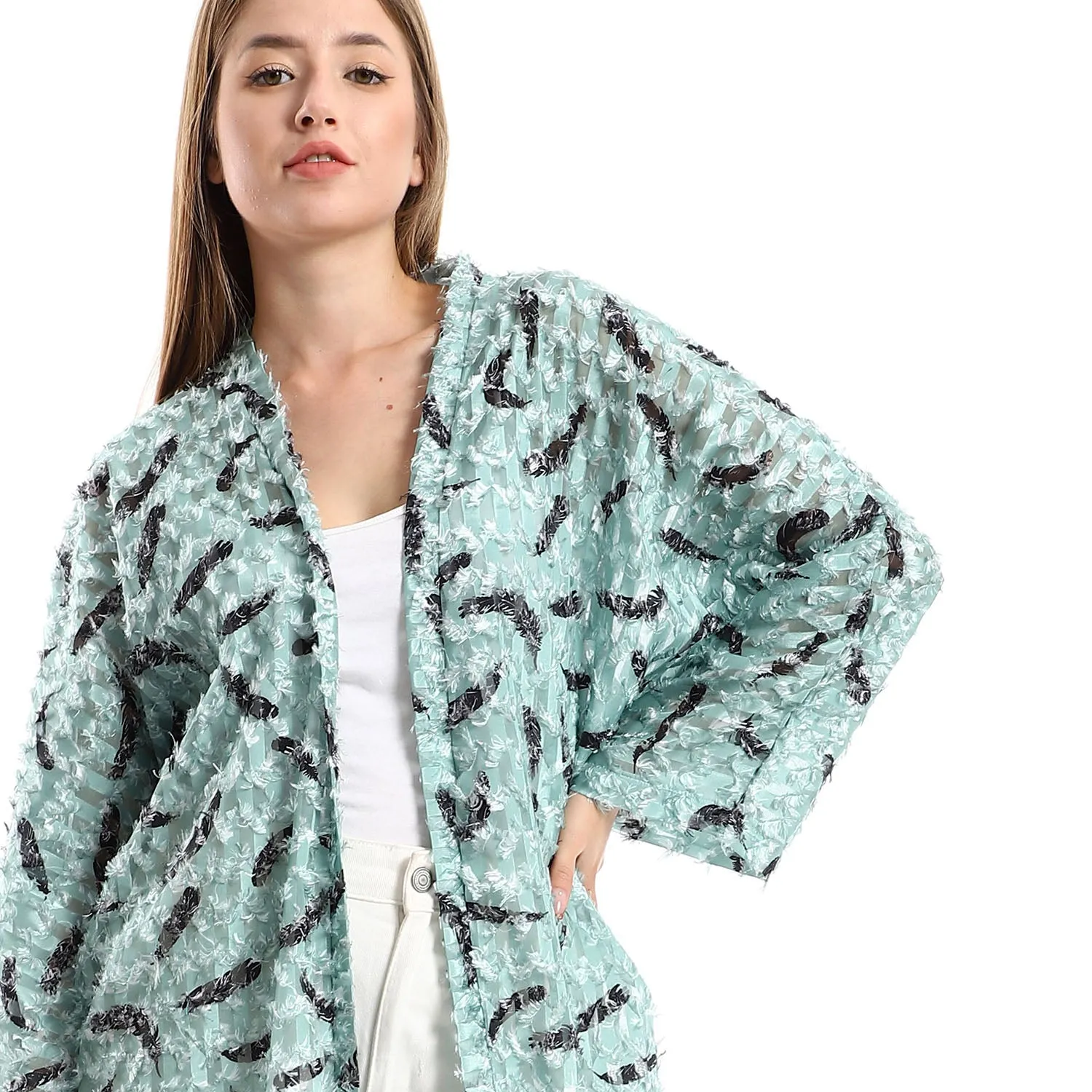 Eyelash Open Neckline Long Cardigan - Kady