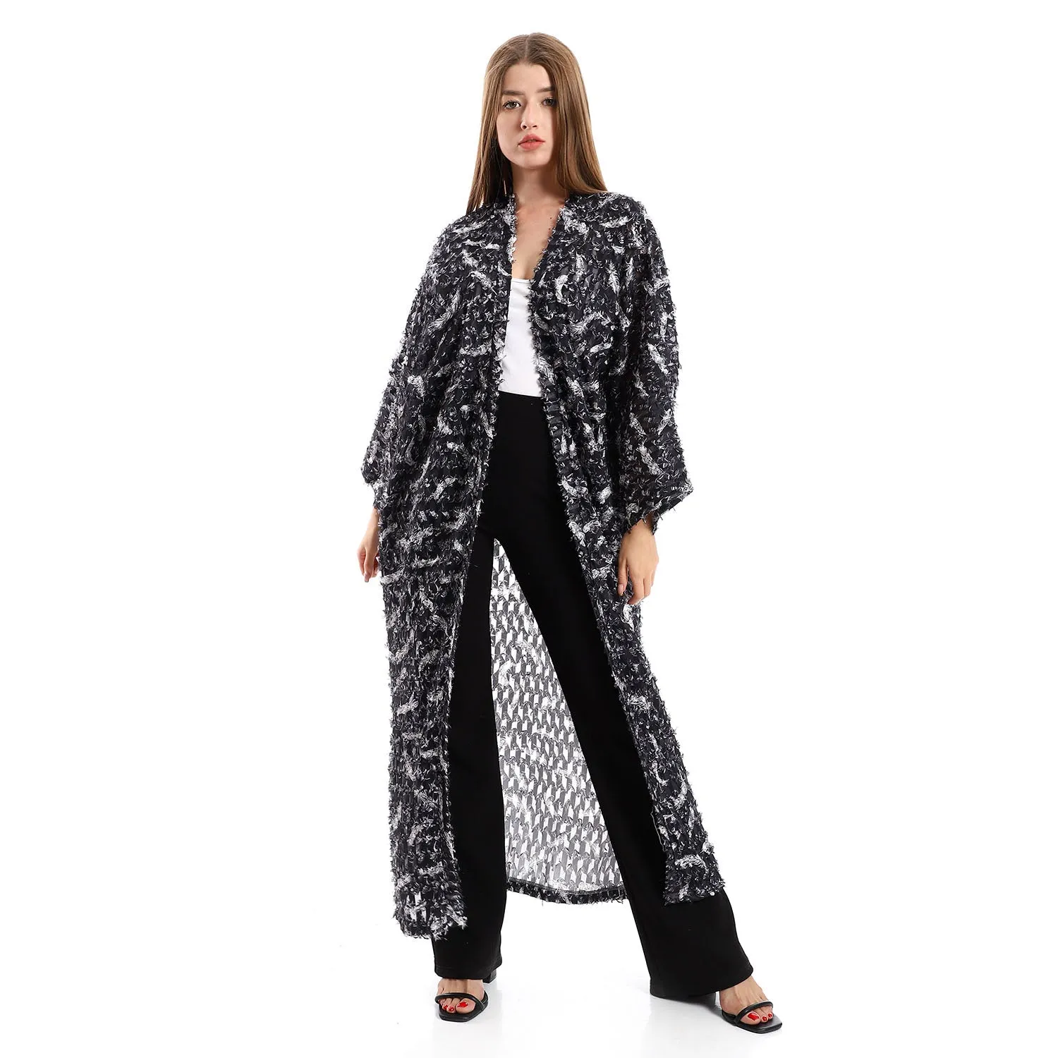 Eyelash Open Neckline Long Cardigan - Kady
