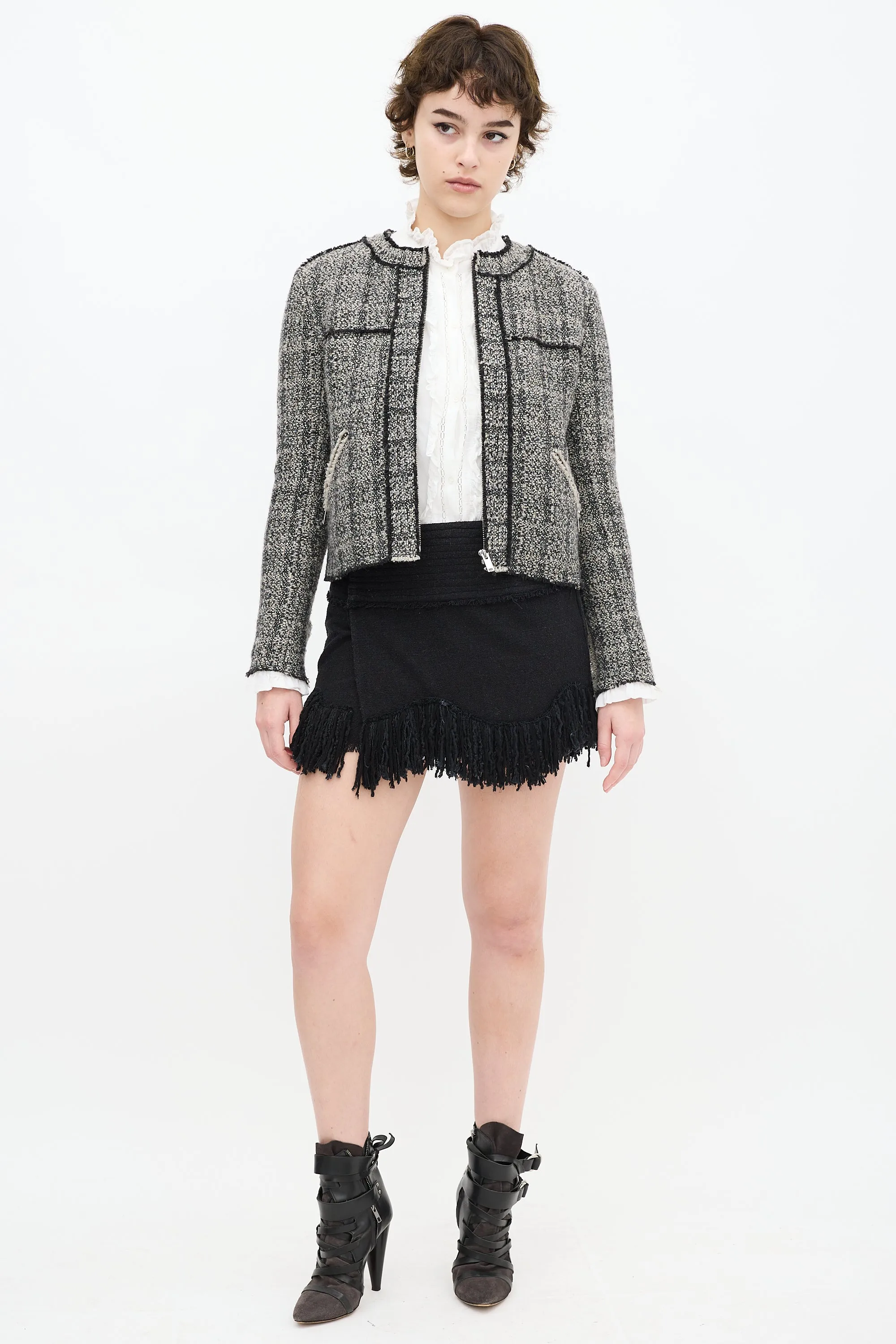 Grey & Black Wool Tweed Jacket