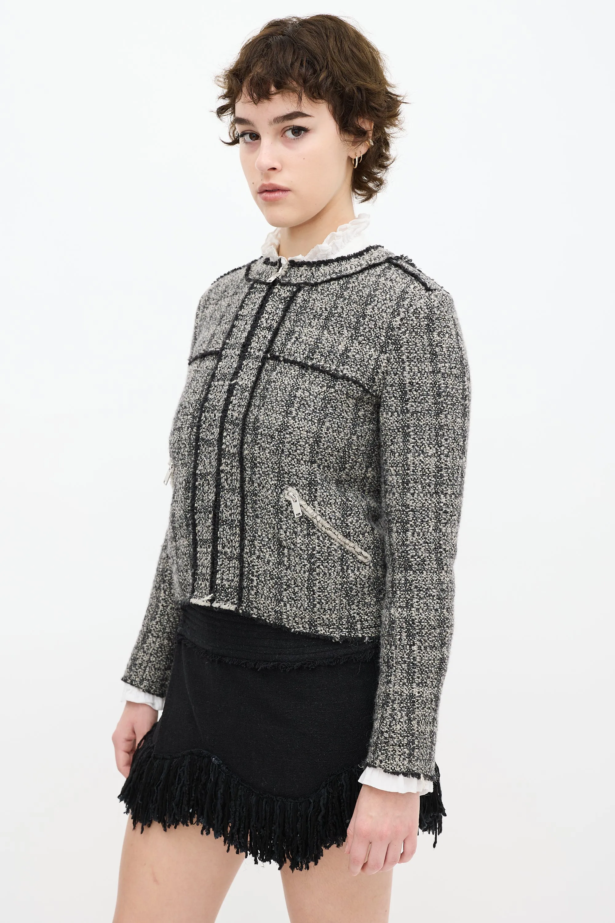 Grey & Black Wool Tweed Jacket