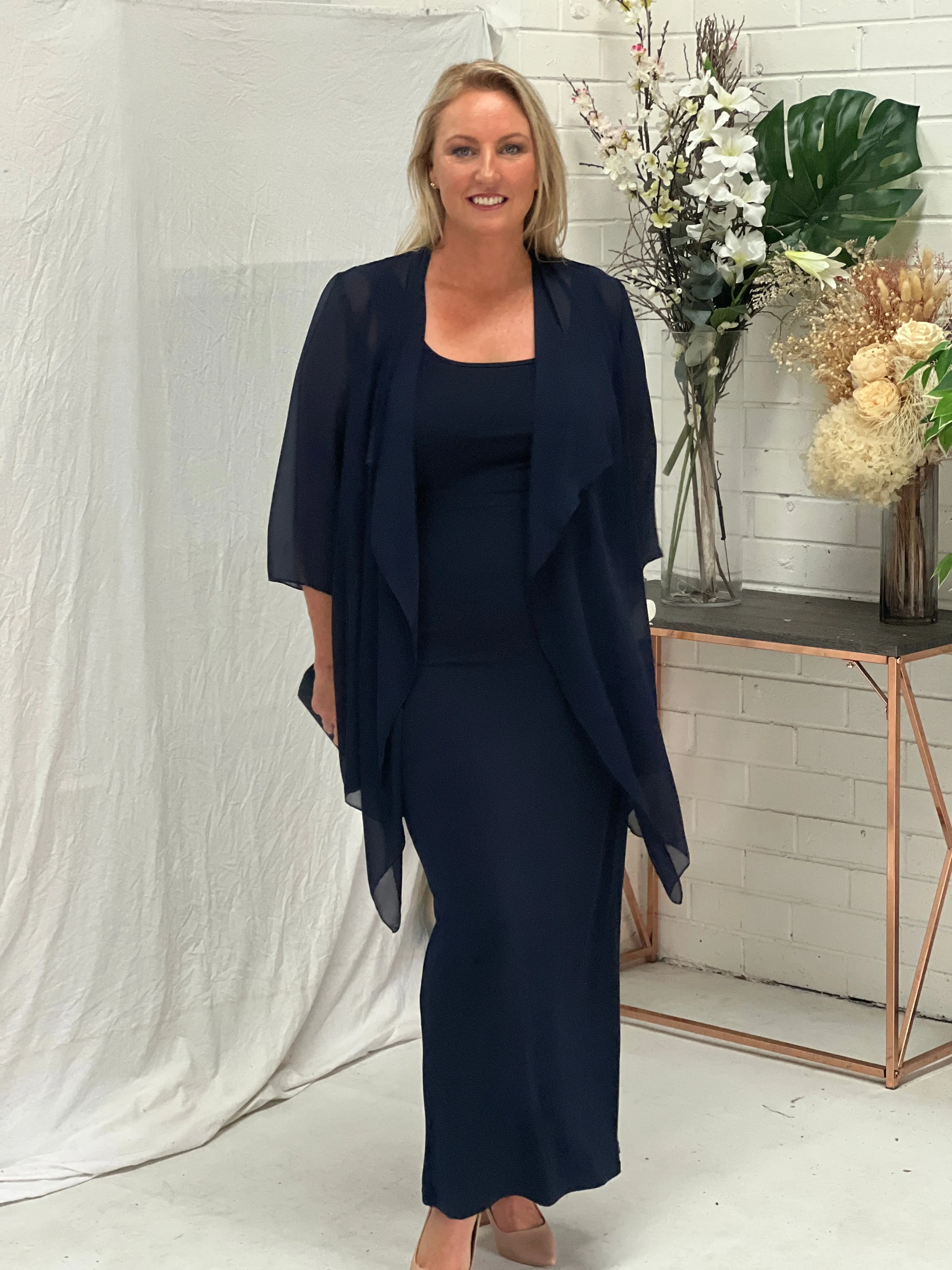 Jackie Navy Chiffon Cardigan