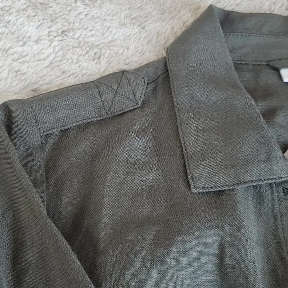 J.Jill Green Caraway Linnen Blend Button Belted Front Utility Jacket Size S NWT
