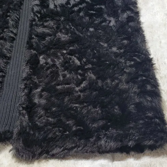 NWT Evan Picone Black Faux Fur Open Front Vest Size L