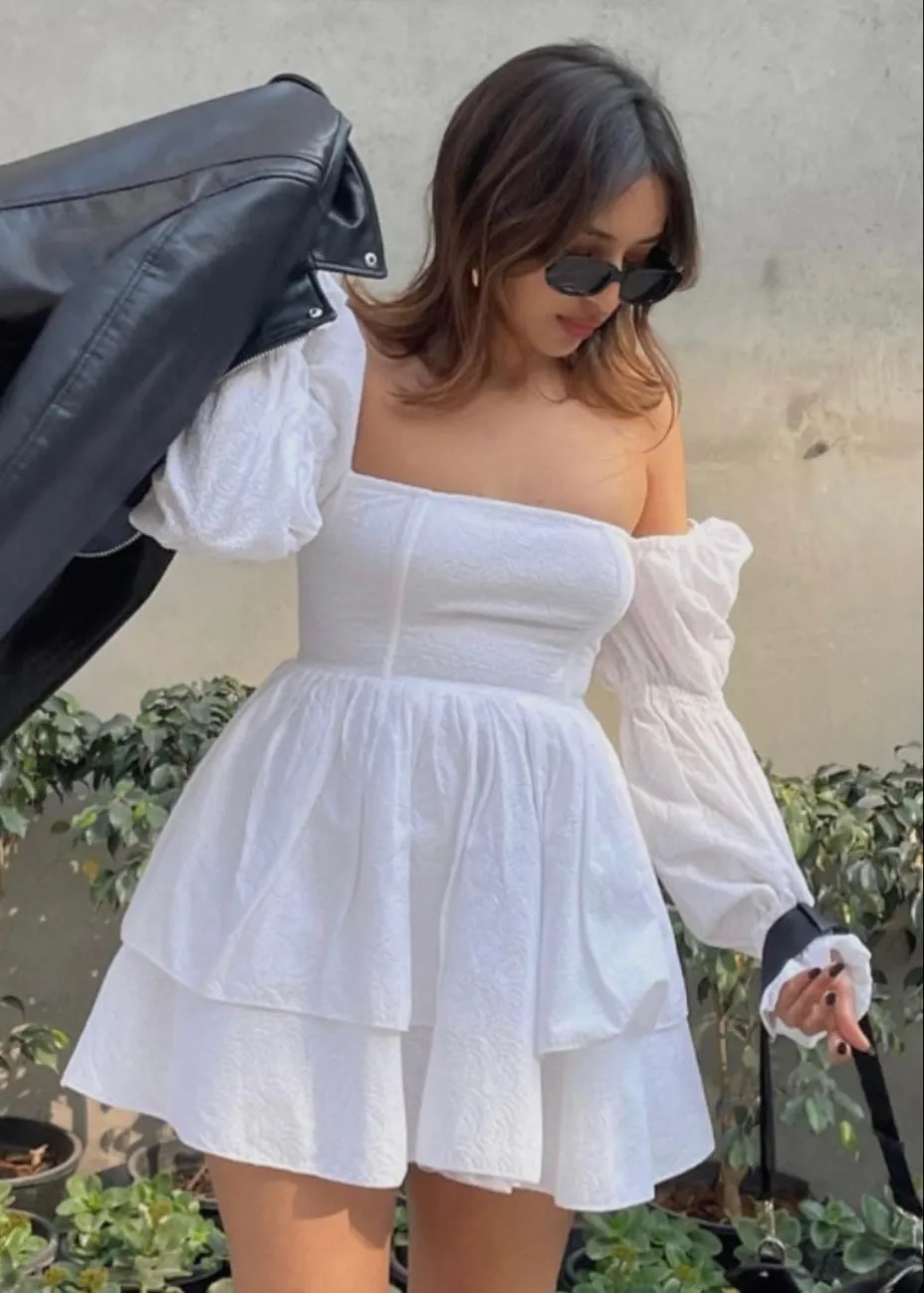 Pixie White Schiffli Puff Corset Dress