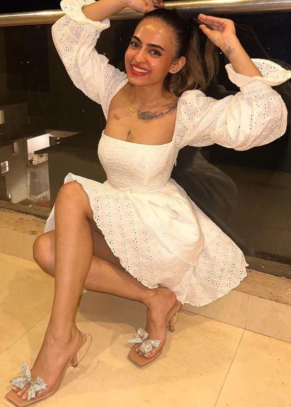 Pixie White Schiffli Puff Corset Dress