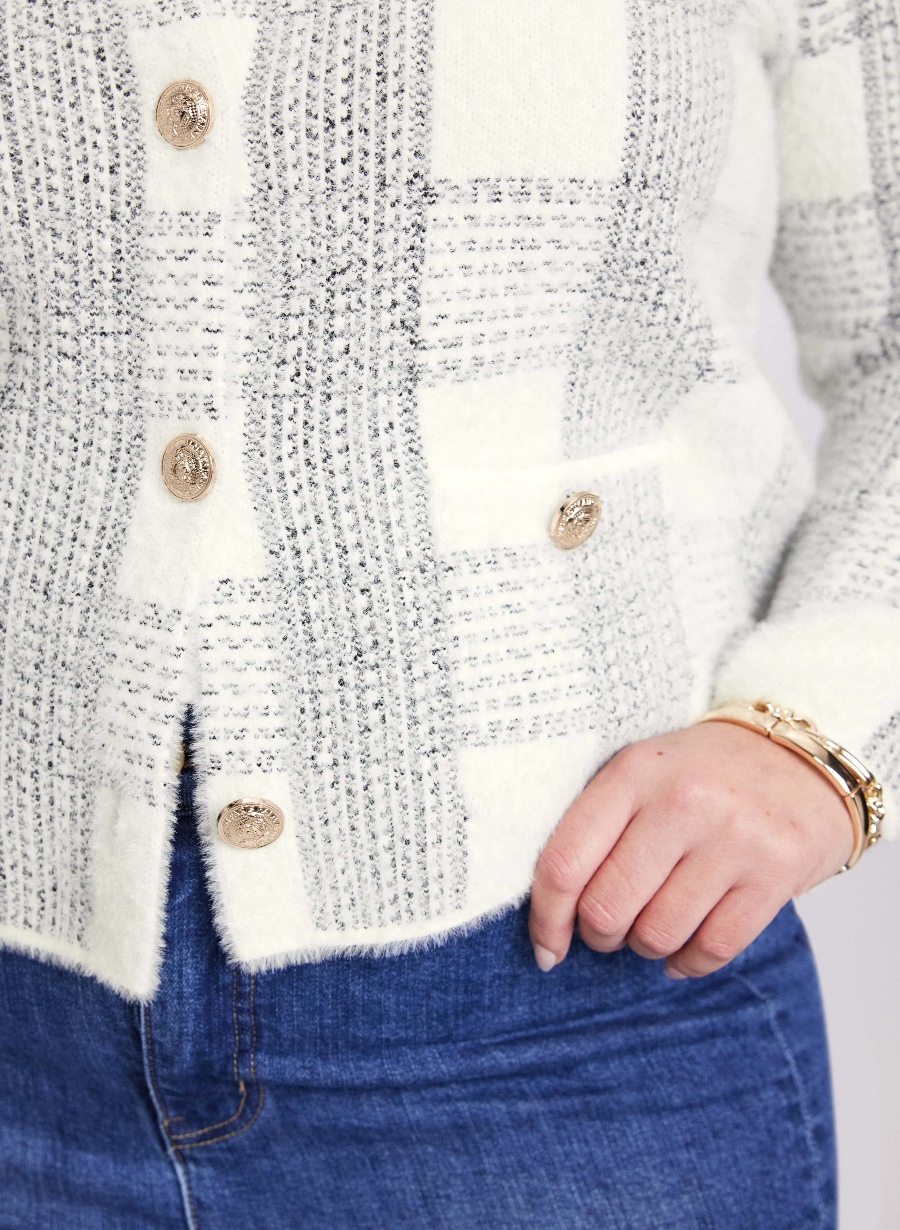 Plaid Print Button Cardigan