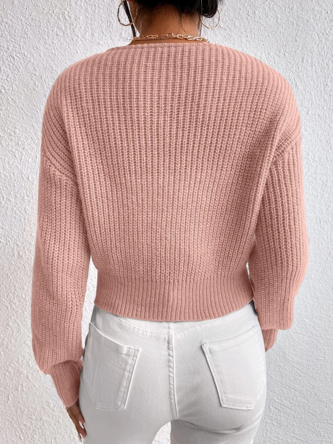 SHEIN Frenchy Surplice Neck Drop Shoulder Sweater