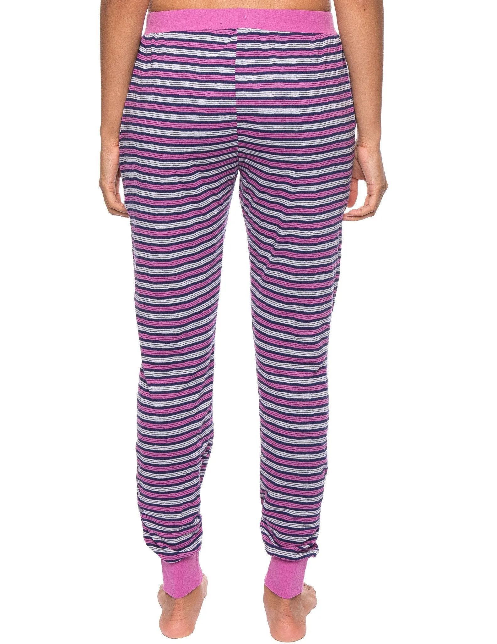 Women's Double Layer Knit Jersey Jogger Lounge Pant - Stripes Navy/Pink