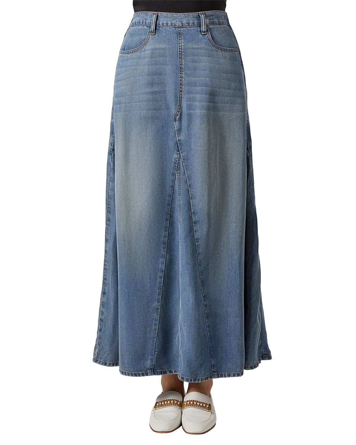 Women's Flared 4-Panel Lyocell Denim Maxi Skirt