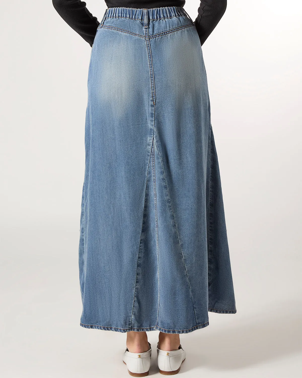 Women's Flared 4-Panel Lyocell Denim Maxi Skirt