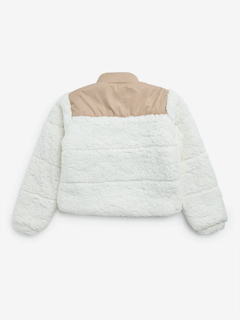 Y&F Kids White Colour-Blocked Jacket