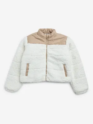 Y&F Kids White Colour-Blocked Jacket
