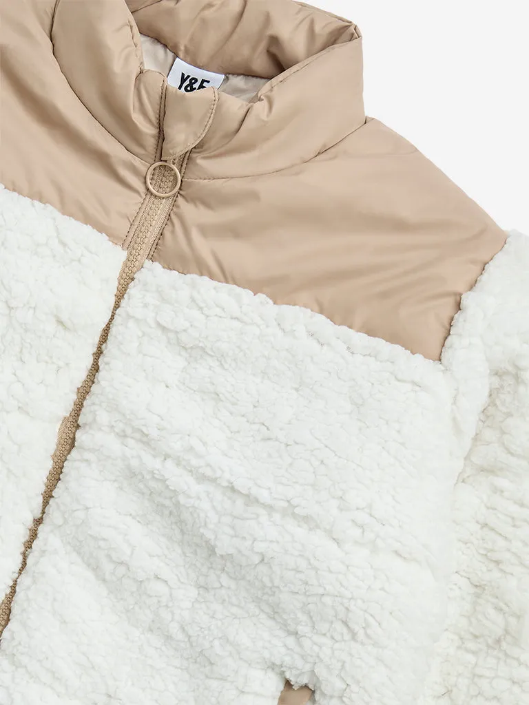 Y&F Kids White Colour-Blocked Jacket